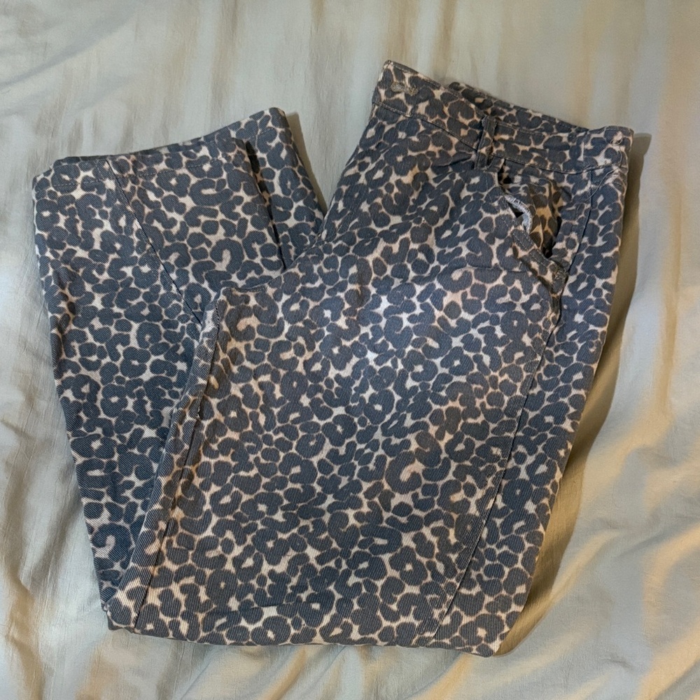 Gray and White Leopard Print Pants